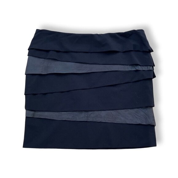 Versace layered leather fabric black mini skirt size 42